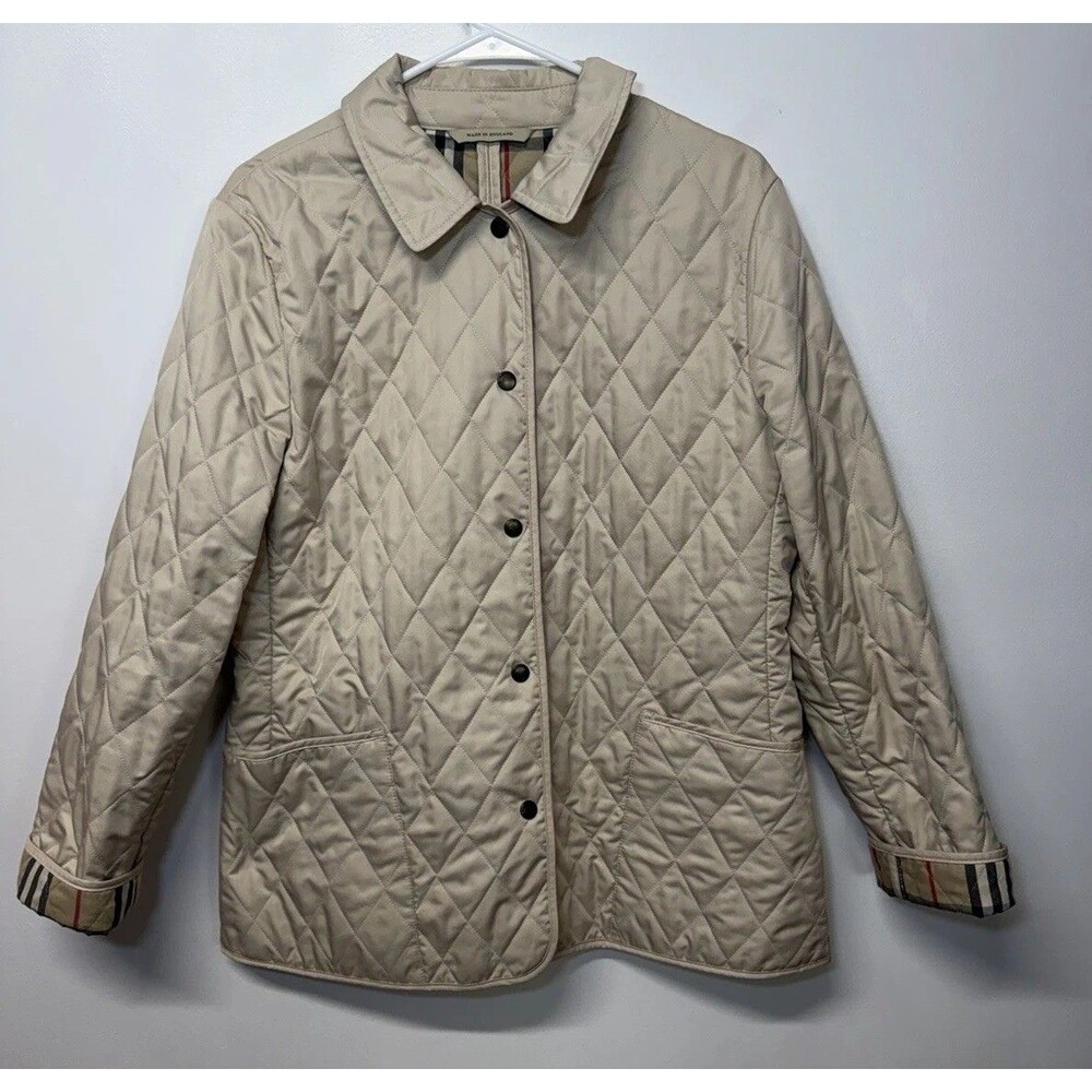 BURBERRY LADIES BEIGE DIAMOND Quilted JACKET M MEDIUM Made ENGLAND